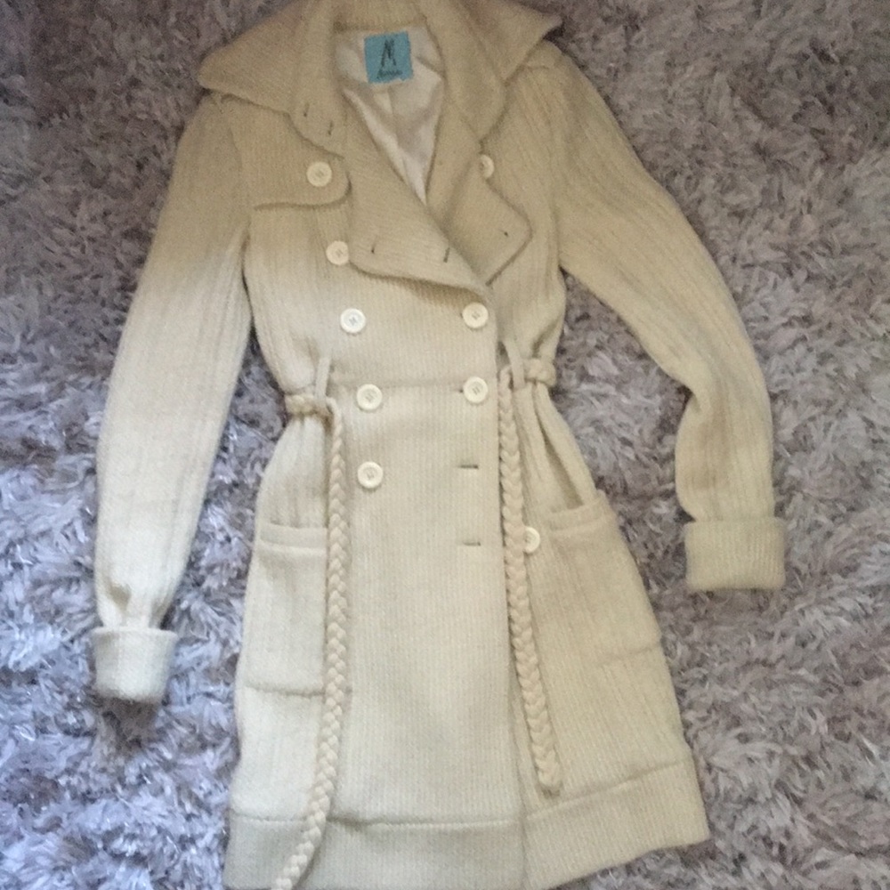 Marciano Knitted Coat w/ Belt in Cream